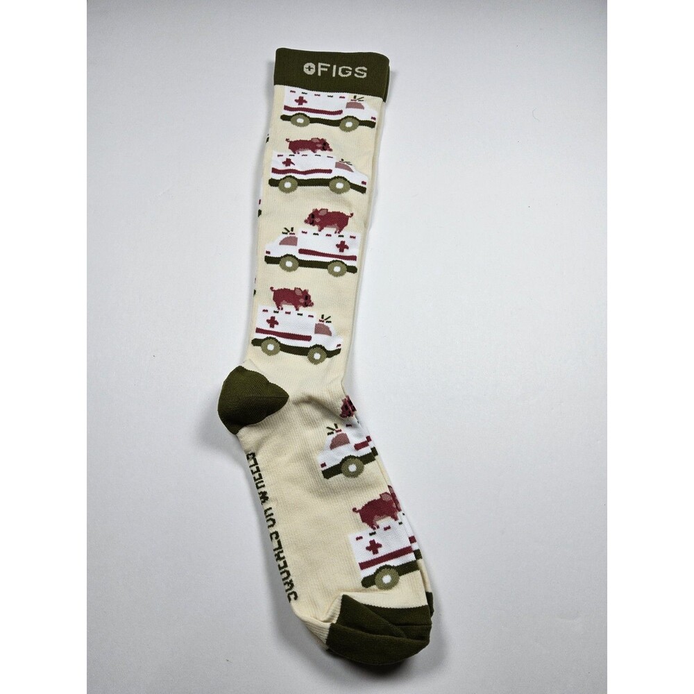 FIGS Compression Squeals On Wheels Pig Ambulance EMT Medical Nurse Socks Sz M